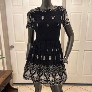 Alice + Olivia Black Dress with White Embroidery